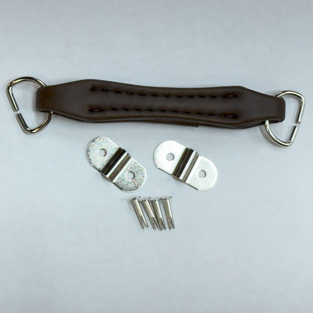 Brown D-Ring style top handle with nickel brackets