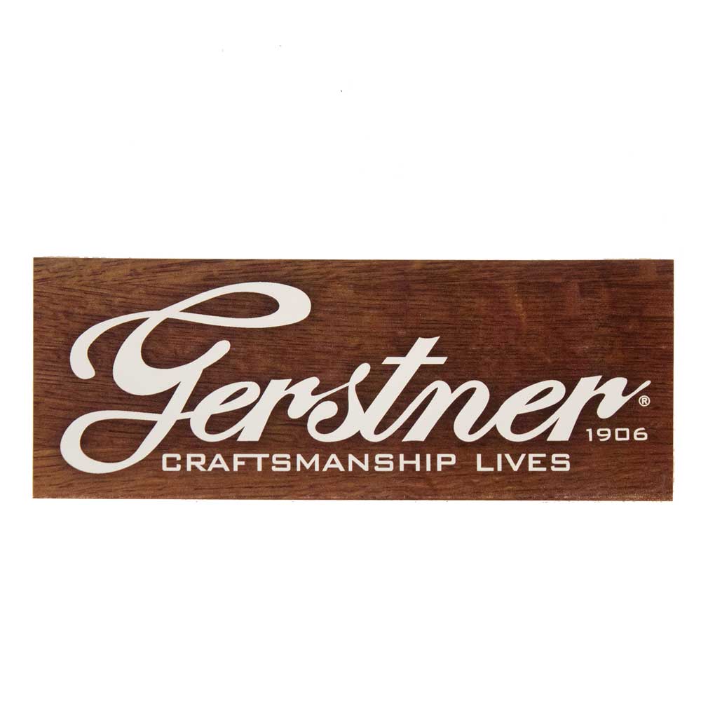 Gerstner Sticker with Craftsmanship Lives text and oak wood grain background