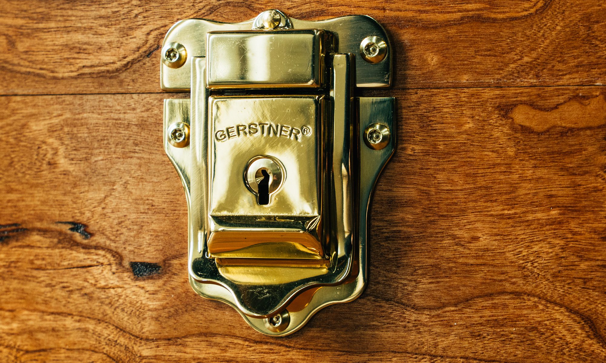 Hardware and finishing details on a Gerstner wood tool chest