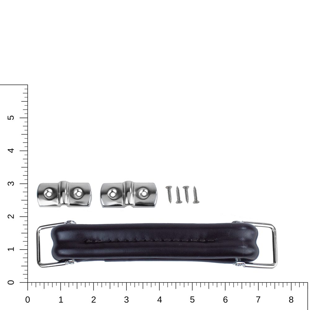 dark brown top handle with chrome brackets and screws